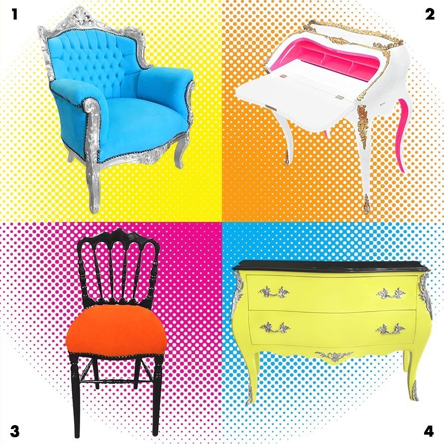 sélection de mobilier Royal Art Palace aux couleurs vitaminées